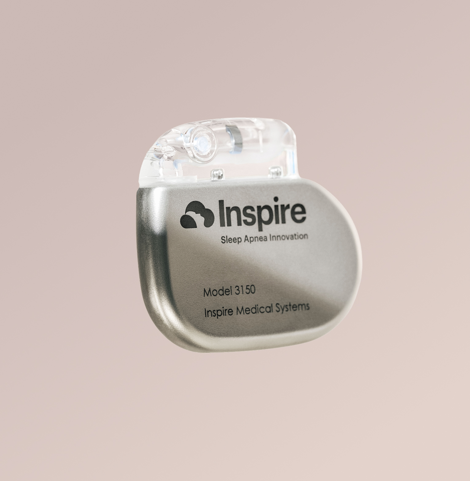 The Inspire implant device, about the size of a small matchbox, shown in product photography